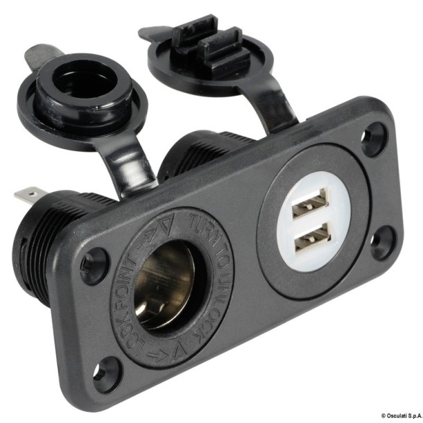 Prise allume cigare + double USB noire 12 volt.