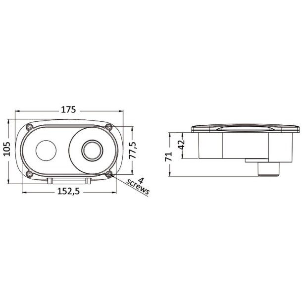 Douche de pont avec boitier encastrable inox AISI 316 et capot auto-portant/soft close.
