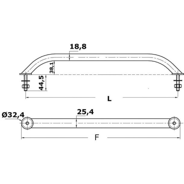 Main-courante ovalisée à vis au dehors 220mm
