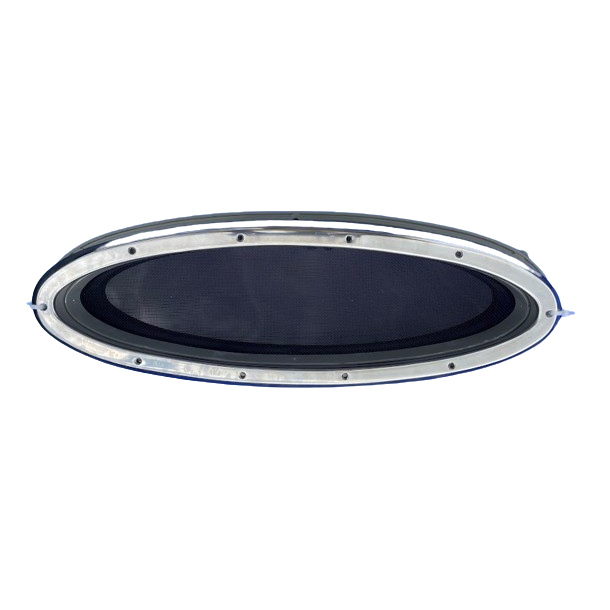 Hublot ovale plastique avec filet 525 x 190 mm.