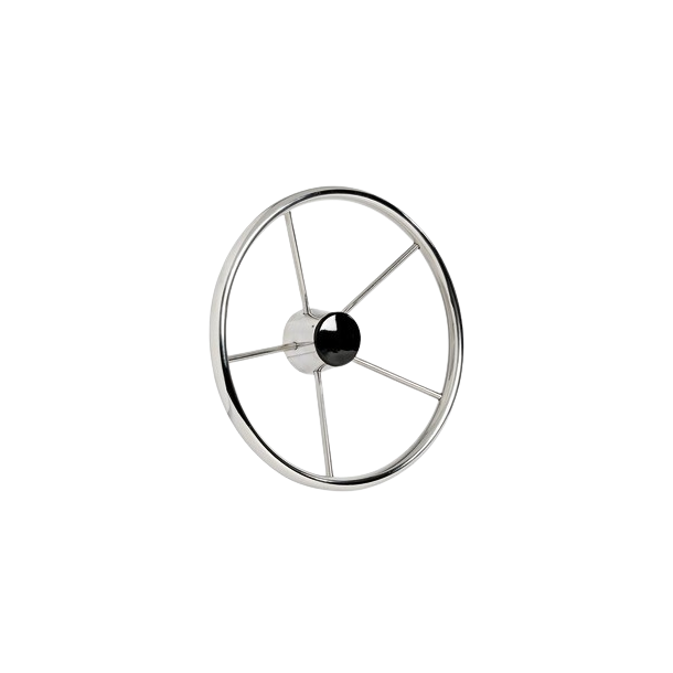 Volant en inox poli miroir 5 branches avec couronne ovalisée.